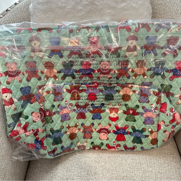 Vera Bradley Essential Grand Tote - Toasty Teddies, Teddy Bears on Sage Green - Picture 3 of 6